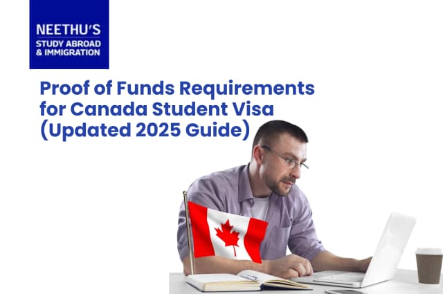 Student reviewing proof of funds documents for Canada student visa application, including bank statements, GIC certificate, and tuition fee receipts.