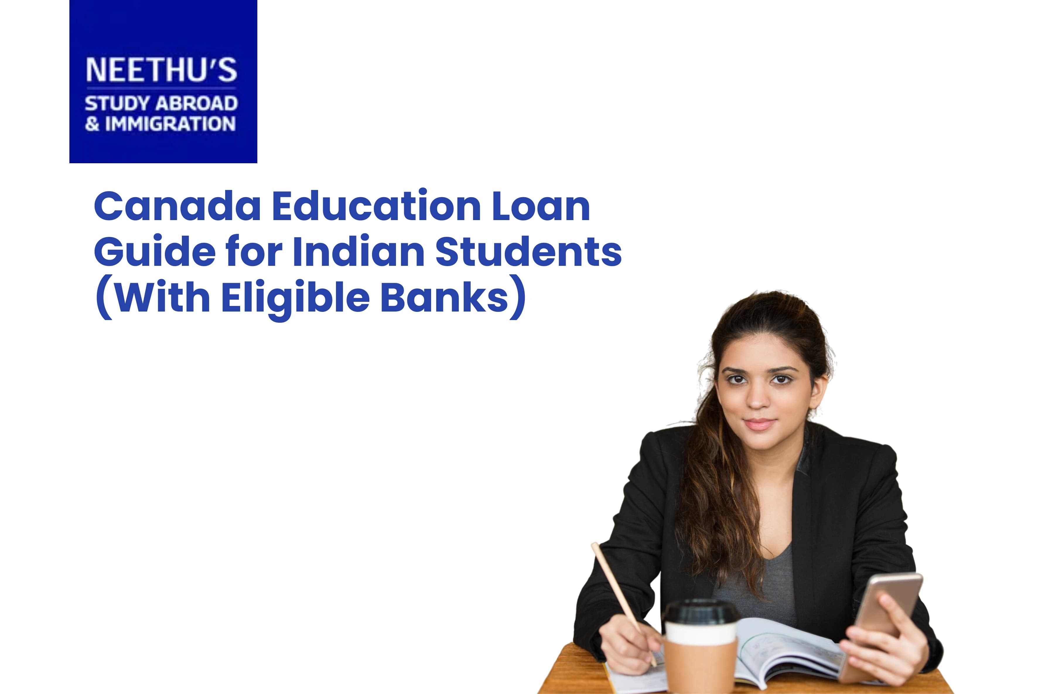 Indian student planning education loan for Canada with bank documents, laptop, and university offer letter.