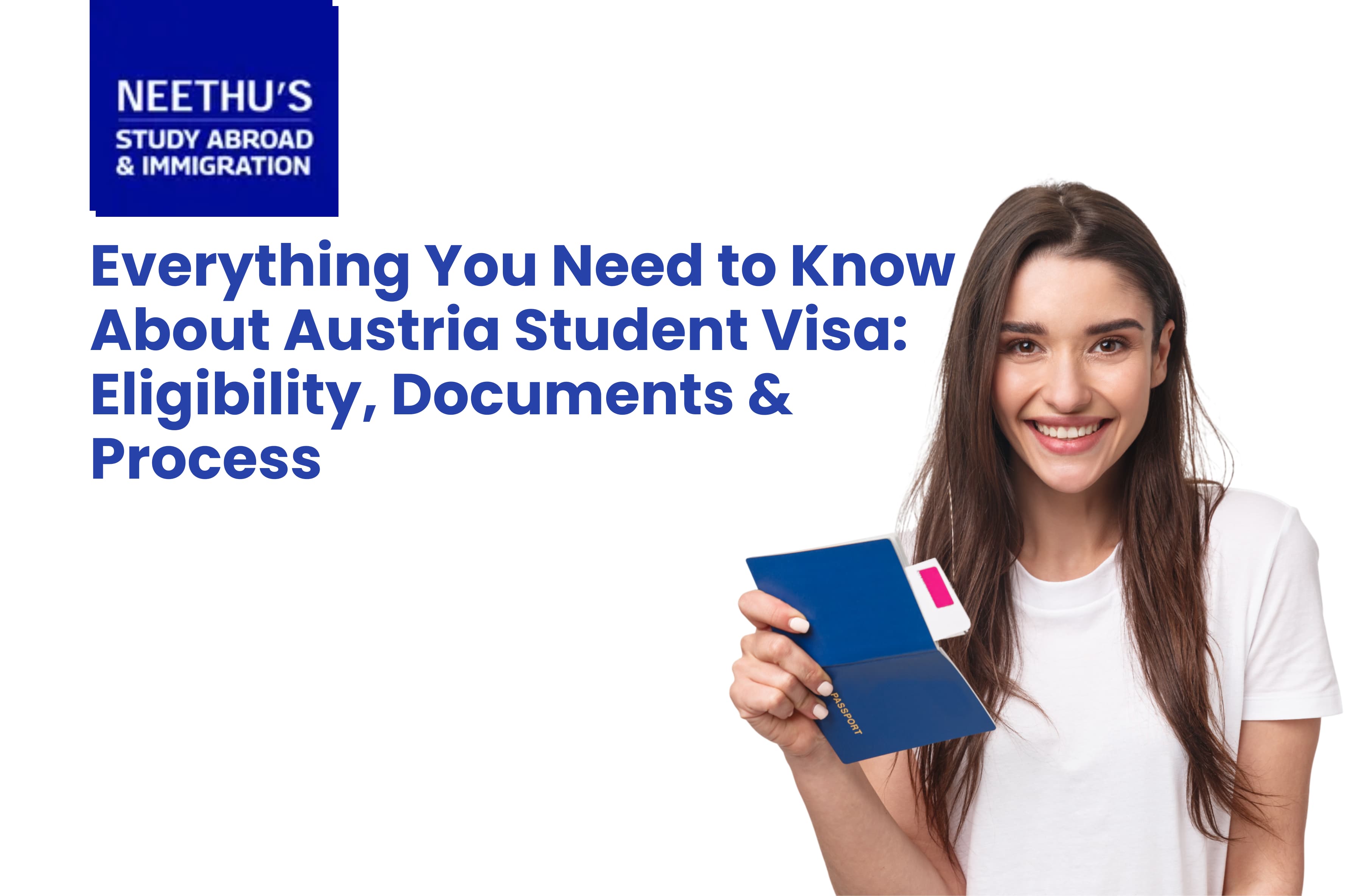International student holding passport and admission letter for Austria student visa application with Austrian university campus in the background.