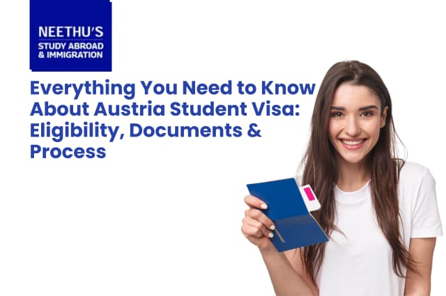 International student holding passport and admission letter for Austria student visa application with Austrian university campus in the background.