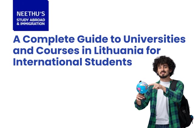 International students studying at a modern university campus in Lithuania with historic European architecture in the background