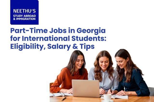 International student working part-time in a café in Georgia while pursuing higher education, highlighting student employment opportunities, flexible work, and study-life balance.