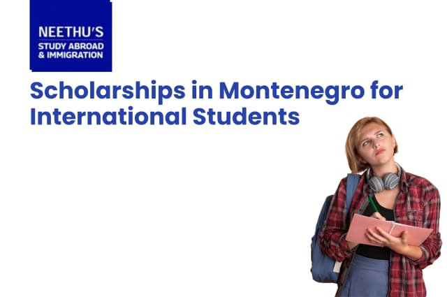 International students celebrating scholarship opportunities at a university campus in Montenegro with books, graduation caps, and the scenic Montenegrin mountains in the background.