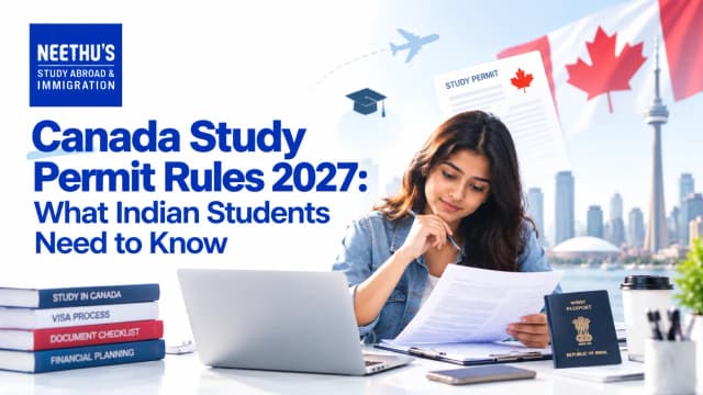 Indian students preparing documents for a Canada study permit application in 2027.