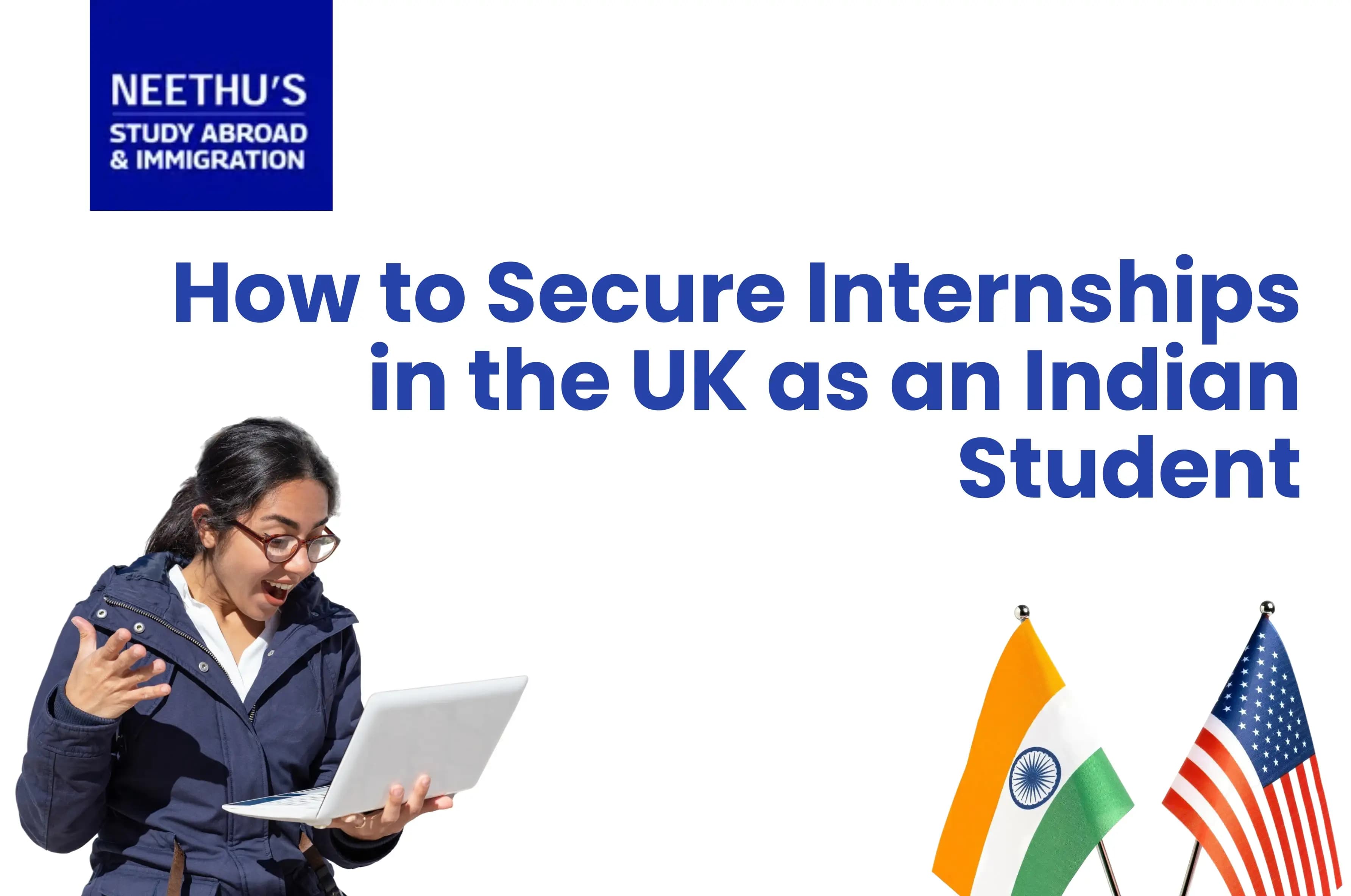 Indian student researching internships in the UK on a laptop