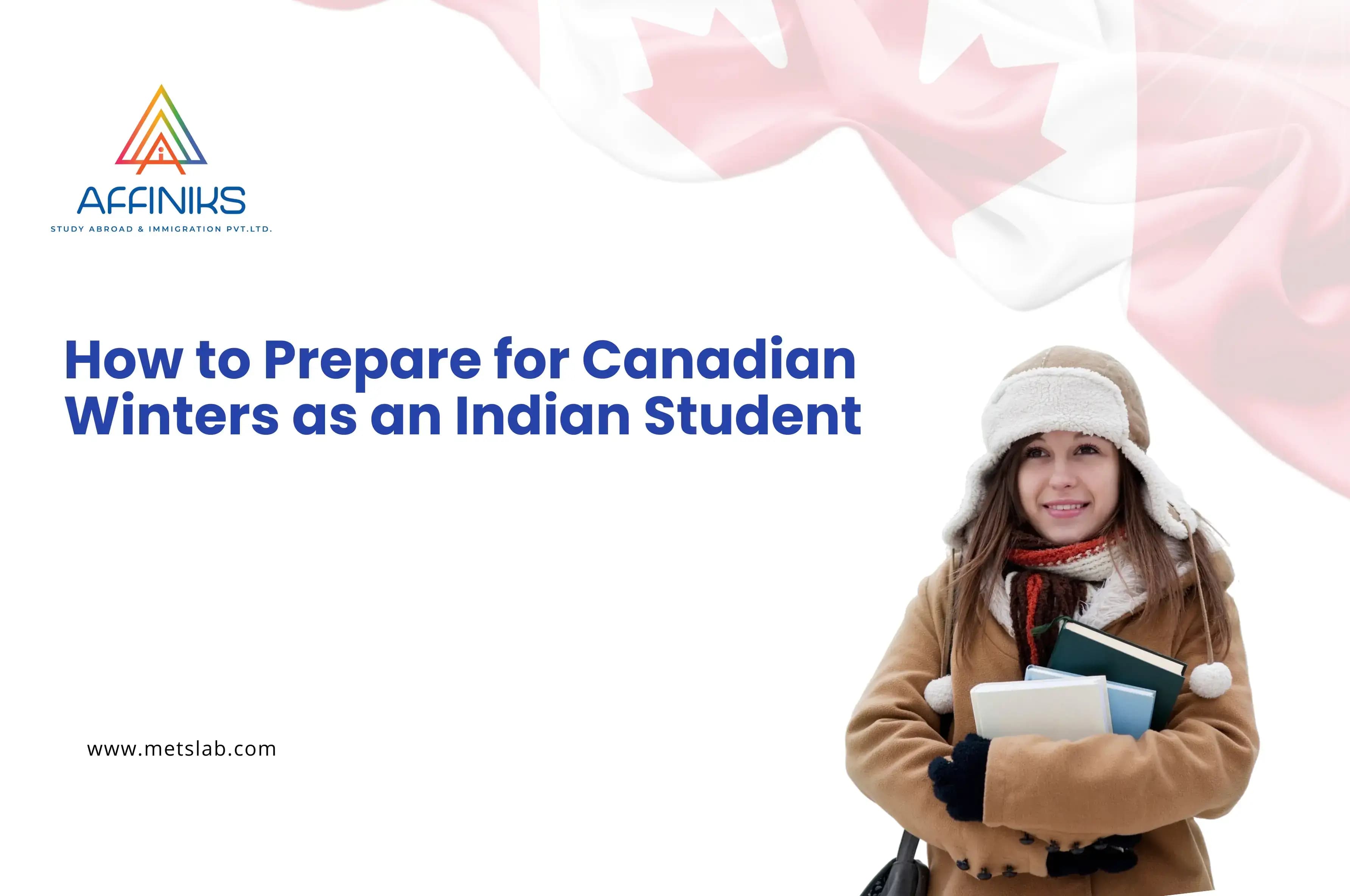 Indian student walking in snow during Canadian winter near a university campus
