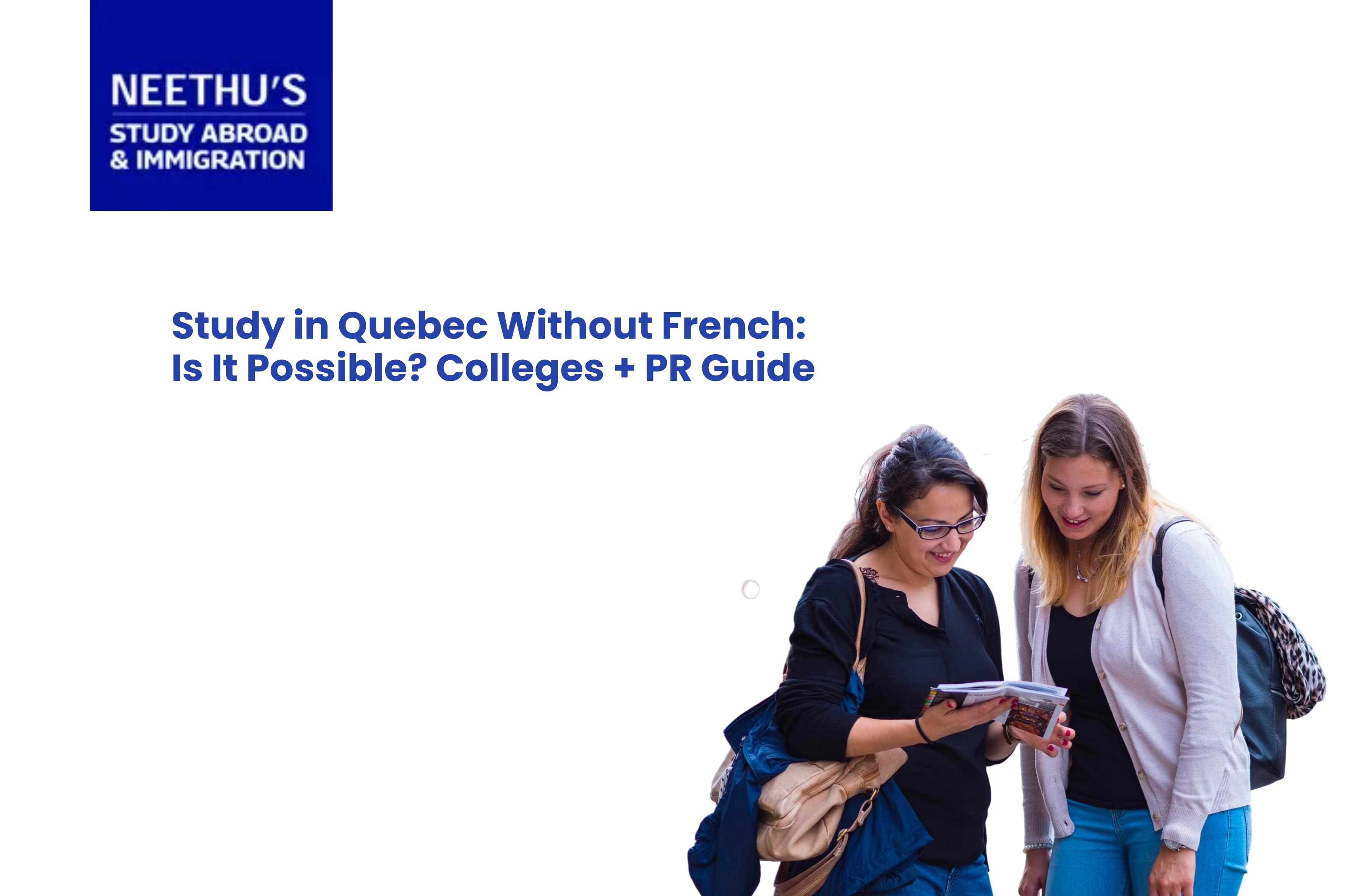 International student studying in Montreal campus with historic Quebec architecture in the background.